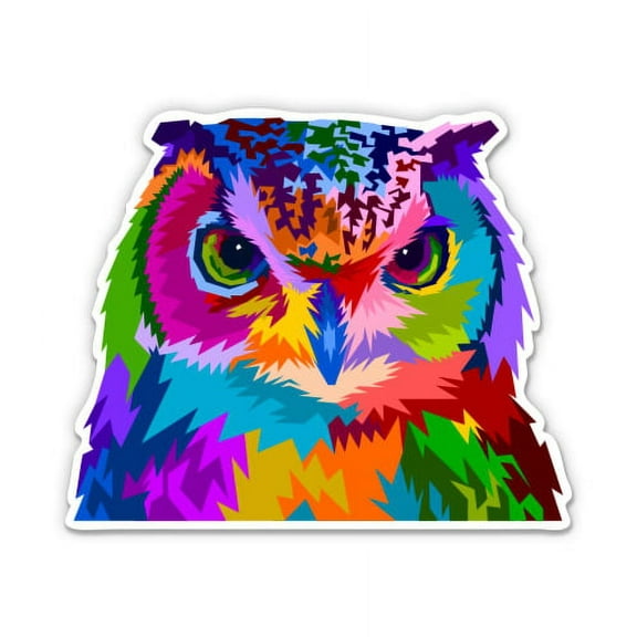 Owl Brightly Colored Geometric - 3" Vinyl Sticker - For Car Laptop I-Pad Phone Helmet Hard Hat - Waterproof Decal