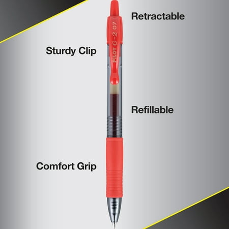 Pilot G2 Retractable Gel Pens Fine Point Red Ink 2 Pack (31033) 460225