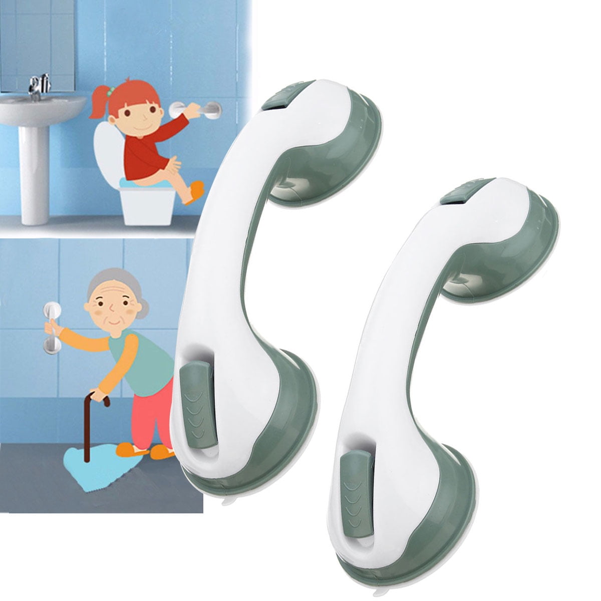 2PCS 12" Portable Bathroom Grip Rail Shower Support Safety Suction Mount Handle Bar Walmart