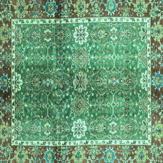 Ahgly Company Indoor Square Oriental Turquoise Blue Traditional Area Rugs, 6' Square