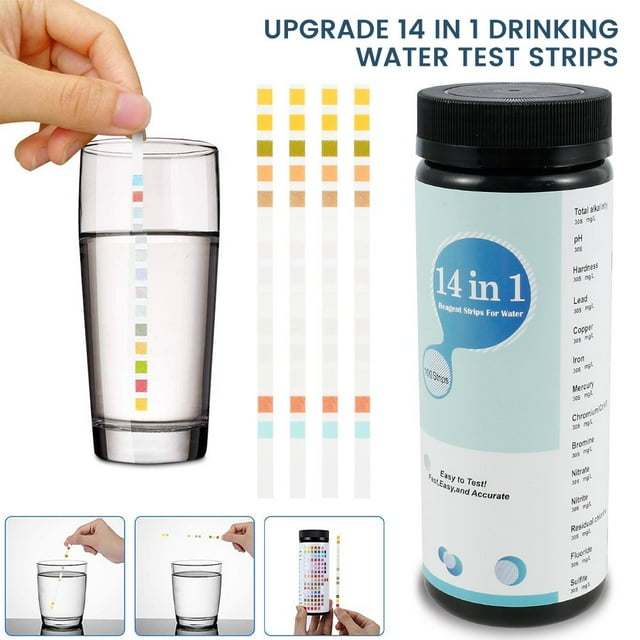 14 dans 1 Kit de Bandelettes de Test d'Eau pour Piscine Eau Potable Spa et Réservoir de Poisson avec Précision Tester Bandes de Réactif pH Chlore Libre Alcalinité Totale et Plus (100PCS)