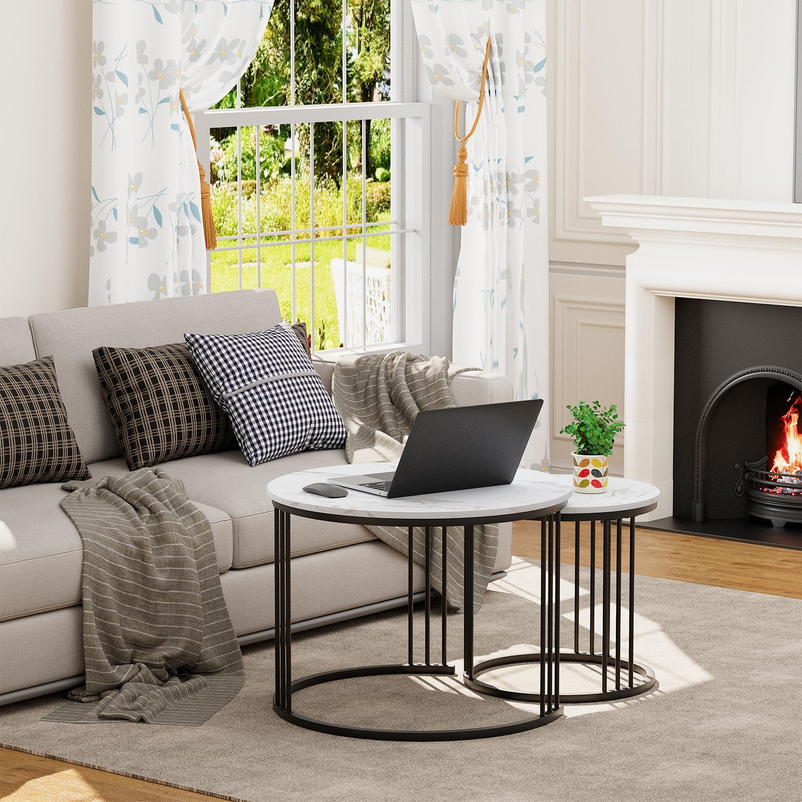 Garden 4 you Coffee Table Faux Marble Nesting Table for Small Place 2 Sets Modern Furniture Living Room Sets End Side Table Night Stand for Bed Room Dining Room (Black & White)