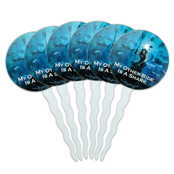 Aquaman Movie My Other Ride is a Shark Cupcake Picks Toppers Decoration Set of 6