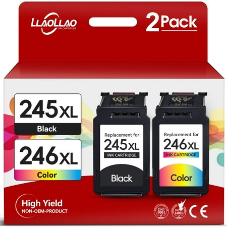 245XL Ink Cartridge for Canon ink 245 and 246 PG-245XL CL-246XL 243 244 for Canon PIXMA MG2522 TS3122 MX492 MX490 TR4500 TR4520 TS3322 Printer (1 Black, 1 Tri-Color)