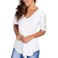thumbnail image 4 of Pntutb Women's Lace Short Sleeve V-Neck T-Shirt Loose Casual Summer Tee Tops Special Offers, 4 of 6