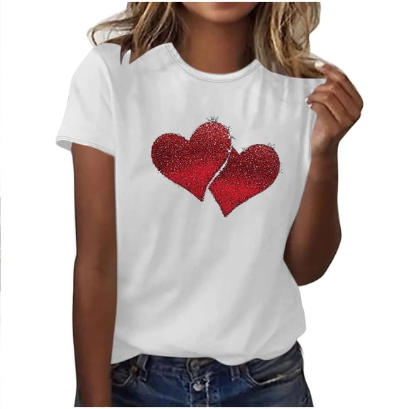Ohufall Women's Plus Size Tops Fashion Women Valentine's Day Print Short Sleeve T-shirt Novelty Graphic Tops