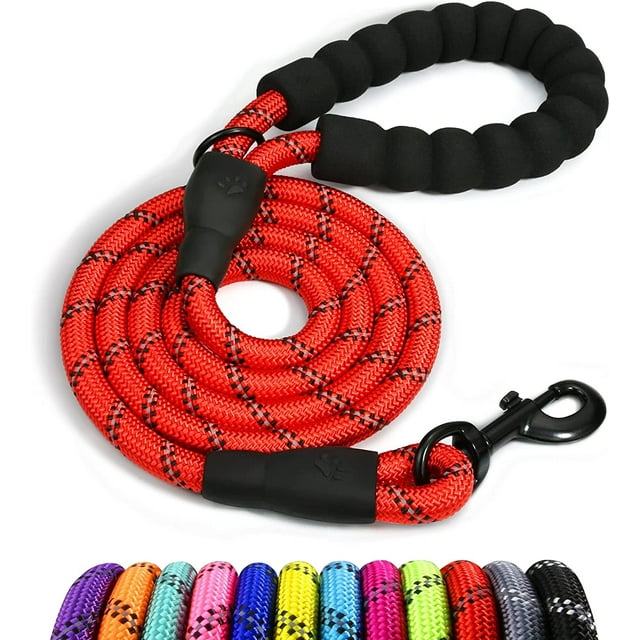 LAICAIW Laisse pour Chien en Corde 6 Pi avec Poignée Rembourrée Confortable, Laisse pour Chien à Fils Hautement Réfléchissants pour Grands Chiens, 1/2 Po, Rouge