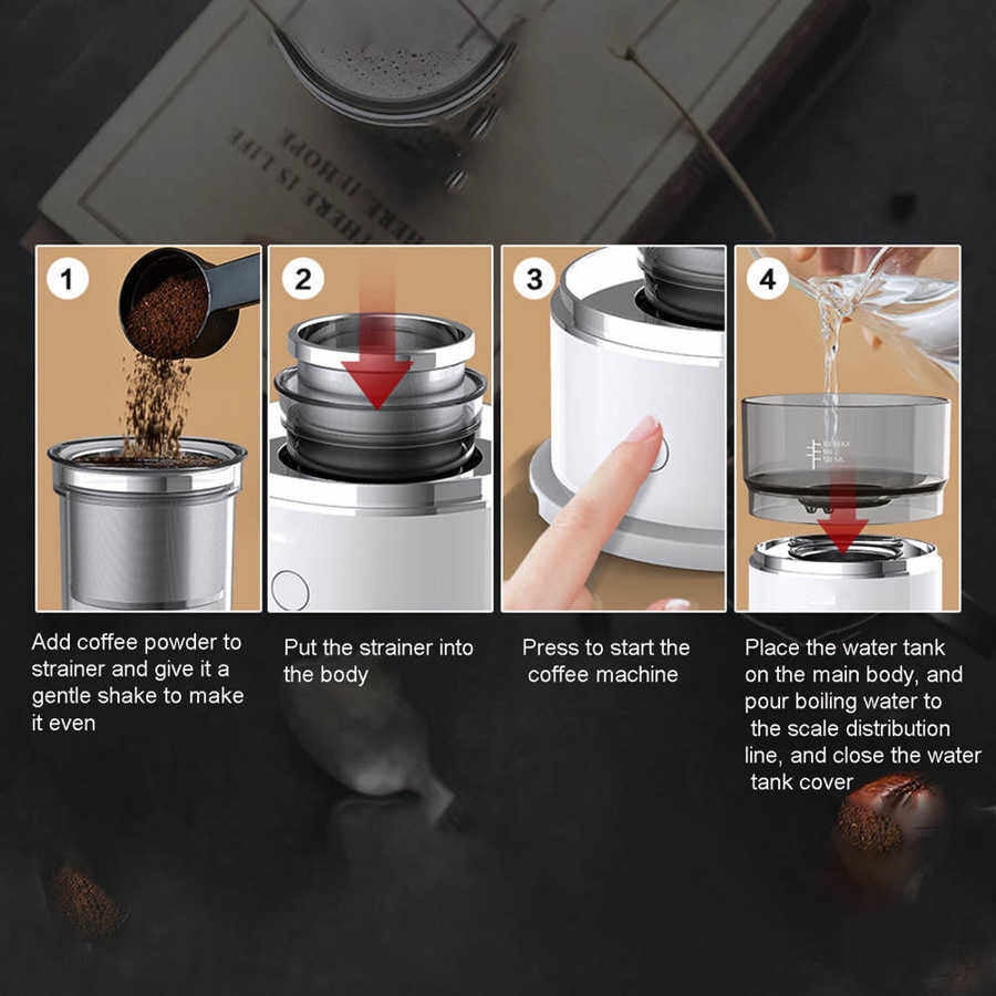 Portable Mini Drip Coffee Maker Automatic Hand Brewing Machine with Precision Temperature Control Stainless Steel ABS Tritan Filter Cup Maker for Travel Car Home Office