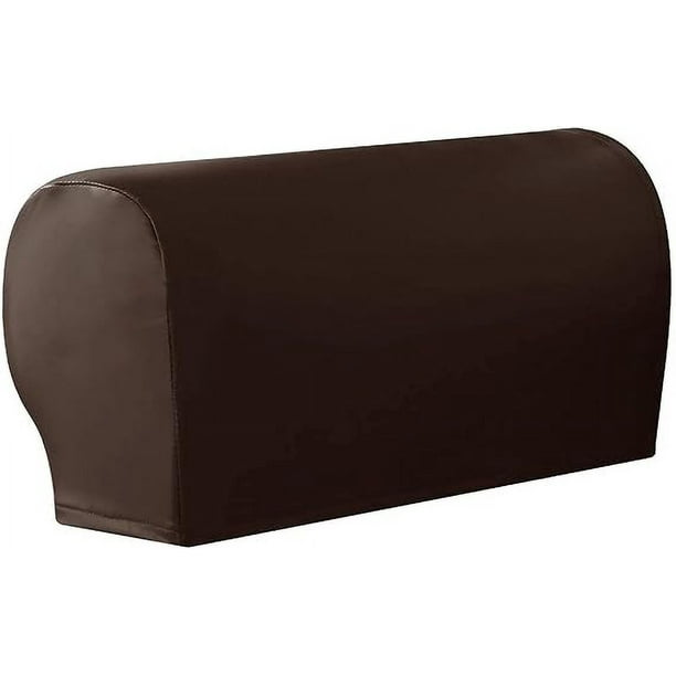 Nvzi Fundas de reposabrazos de piel sintética impermeables, fundas de reposabrazos elásticas vintage para sillas, sofás, sillones, fundas para sofás reclinables, 2 piezas, café oscuro