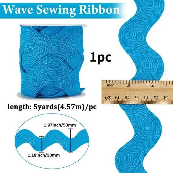 1.2 Inch Rick Rack Trim for Sewing RIC Rac 5 Yards Sewing Rickrack Lace Wave Ribbon Zig Zag Wave Bending Lace Trim Dodger Blue S Shaped Woven Fabric with Spool for DIY Crafts
