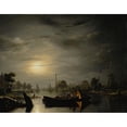 thumbnail image 3 of Petrus van Schendel 14x12 Black Modern Framed Museum Art Print Titled - A River Landscape in Silver Moonlight (1846), 3 of 5