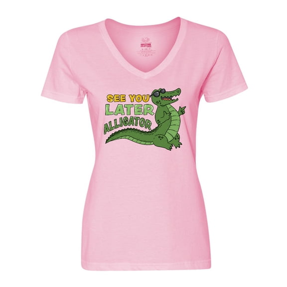 Inktastic See You Later Alligator with Black Sunglasses Women's V-Neck T-Shirt