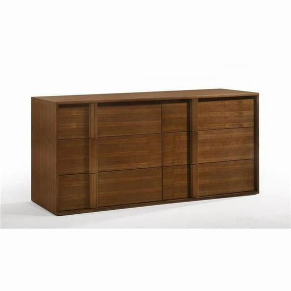 HomeRoots 473098 30 x 65 x 20 in. Walnut Solid Wood Six Drawers Double Dresser