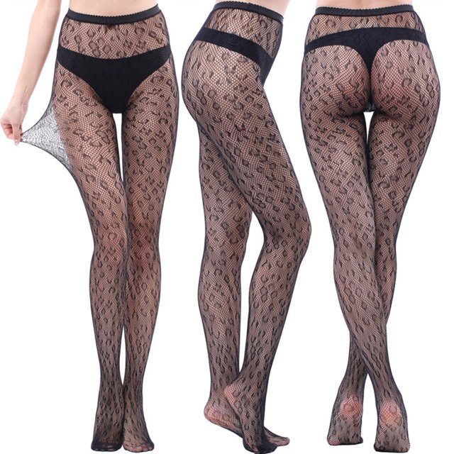 Qertyioot Collants Mode Leggings Unis Pantalons en Maille Transparente Grande Taille Bas Résille en Filet
