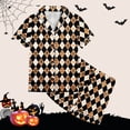 thumbnail image 5 of Tisuna Child Girl'S Short Sleeve Halloween Pajamas Set Plaid Pumpkin Print Collared Tops And Shorts Pjs Set Fashion Stylish Kids Halloween 2 Pieces Indoor Wear For Age 2-13 Years, 5 of 5