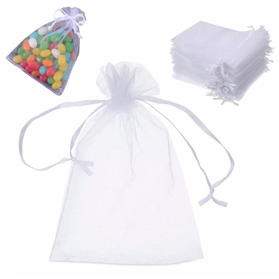 100PCS Premium Sheer Organza Bags, White Wedding Favor Bags with Drawstring, Jewelry Gift Bags for Party, Festival, Makeup Favor Bags,Net Gift Bags,Drawstring Goody bags