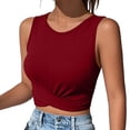 thumbnail image 4 of Karymi Blouses for Women Dressy Casual Crew Neck Sleeveless Twist Front Crop Tank Top, Solid Slim Fit Cropped Wrap Hem Vest, Stretchy Summer Casual Crop Blouse Summer Tops, 4 of 7
