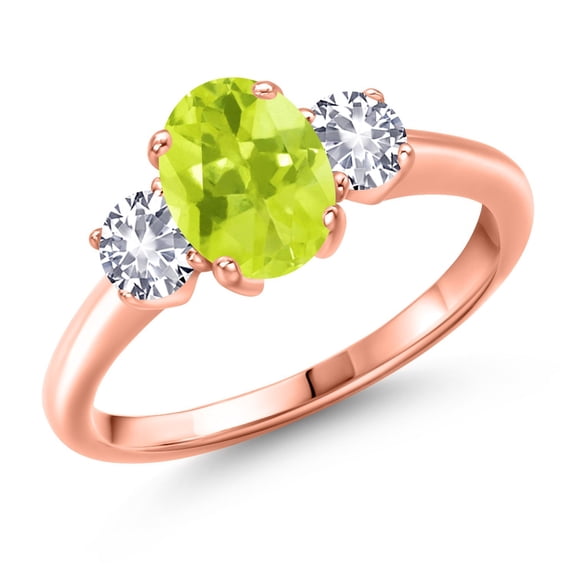 Gem Stone King 1.60 Ct Yellow Lemon Quartz White Created Sapphire 18K Rose Gold Plated Silver Ring