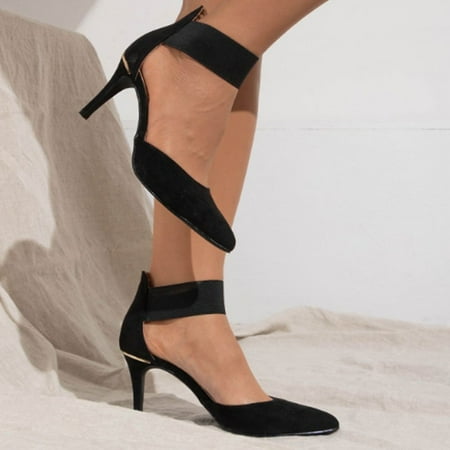 

Women‘s Pointed Toe High Heels Black Ankle Strap D‘orsay Stiletto Sandals Casual Dress Shoes