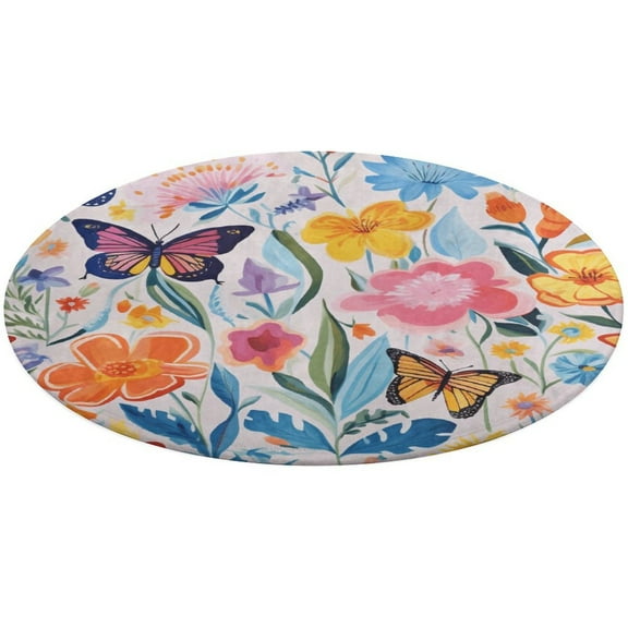 Watercolor Butterfly Round Small Area Rug, Print Non Slip Washable Floor Mat, Soft Throw Rug for Living Room, Powder Room Entryway, Bathroom, Bedside