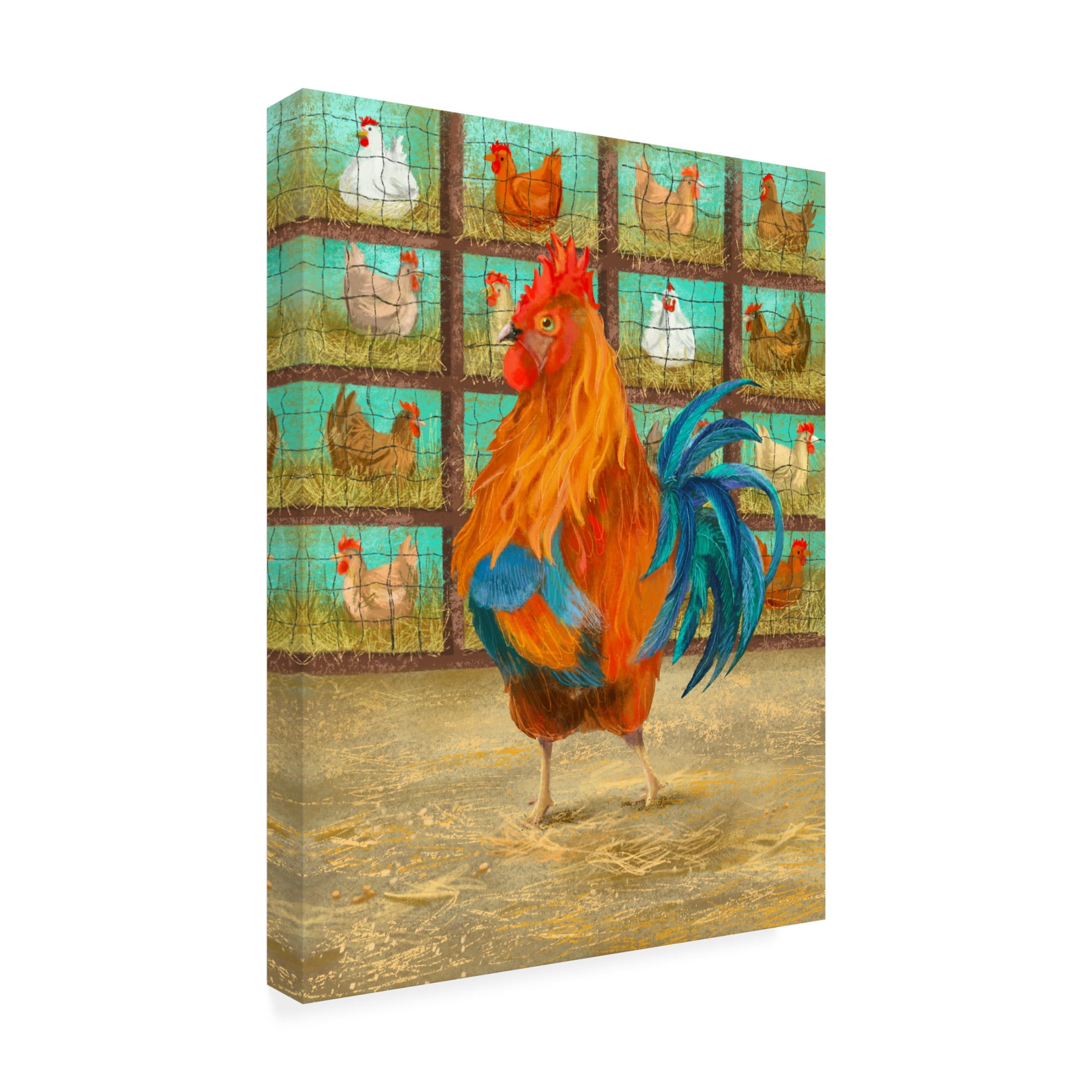 Canvas Wall Art - Christine Rotolo 'Rooster With Hens' Wall Art for Living Room, Bedroom, or Office Décor by Trademark Fine Art - 35 x 47 Inches