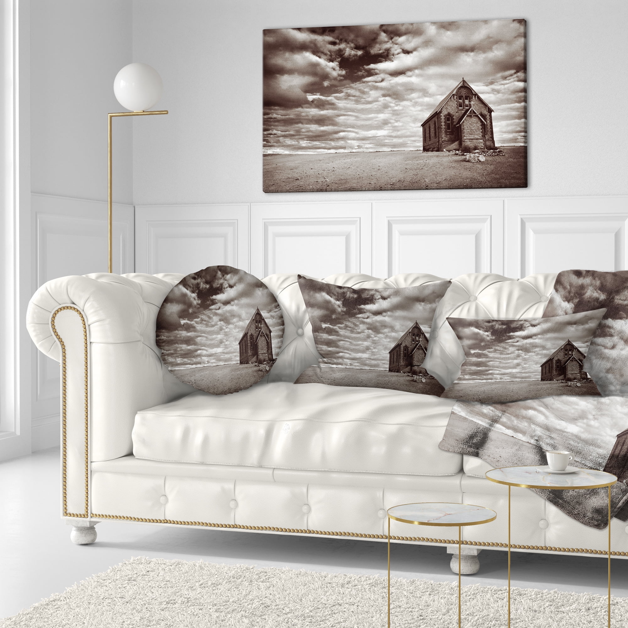 Designart Abandoned Desert Church - Landscape Printed Throw Pillow - 12x20