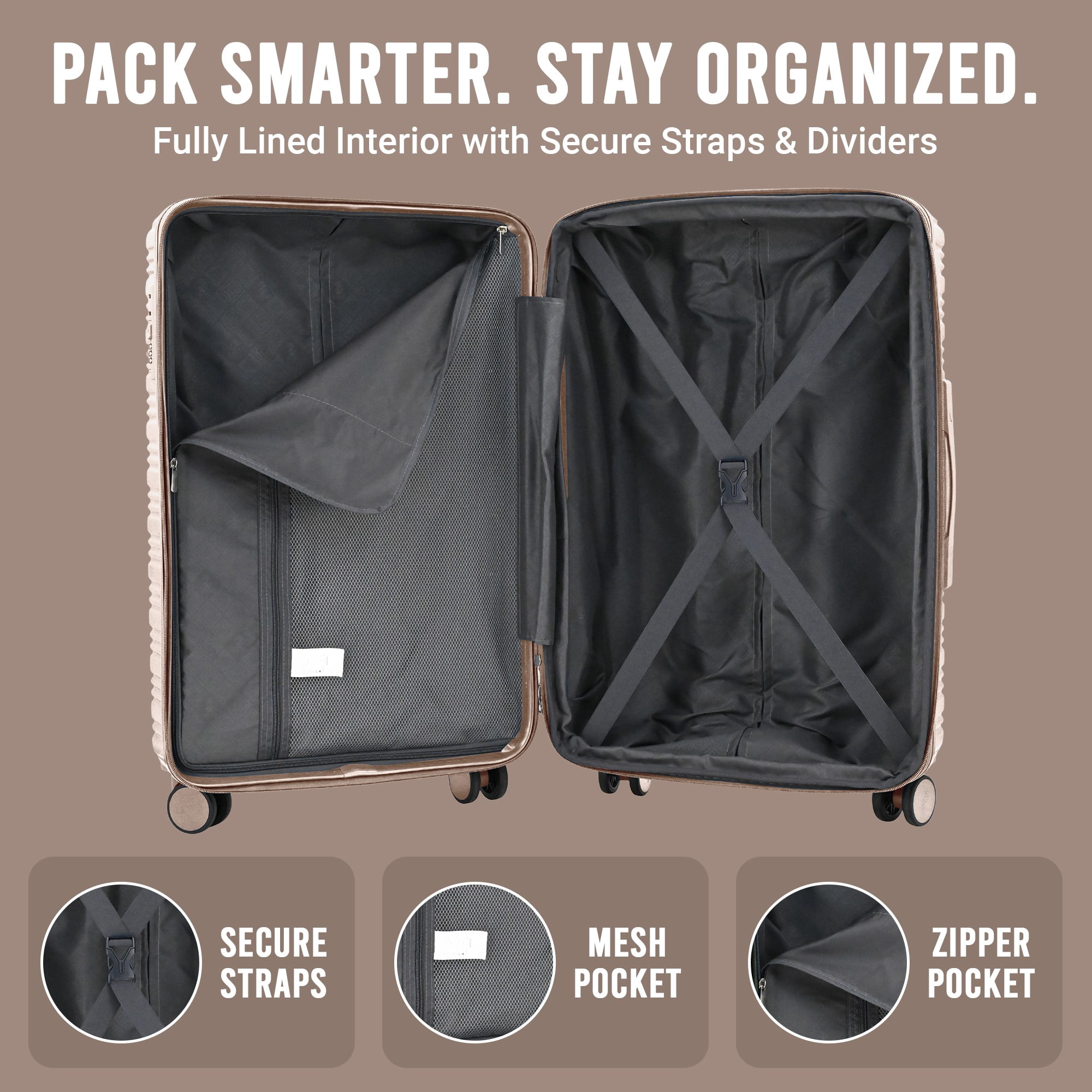 20" Hardside Carry-on Expandable Spinner Luggage for Travel, Rose Gold
