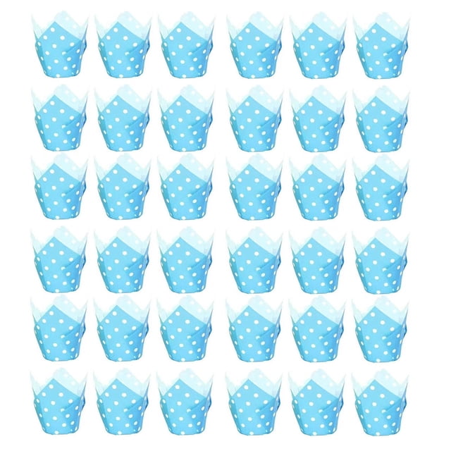 50 moldes para cupcakes con forma de tulipán, mini moldes para muffins con forma de tulipán para fiestas de San Valentín. Azul