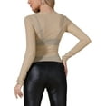 thumbnail image 3 of Mesh Sheer Tops for Women Long Sleeve Sparkly Rhinestone Party Tee Shirt Concert Outfits S Nude, 3 of 6