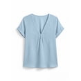 thumbnail image 4 of Cilsoka Cotton Linen Tops for Women 2026 Roll Up Short Sleeve V Neck Lightweight Breathable Shirt Summer Casual Loose Fit Blouse, 4 of 6