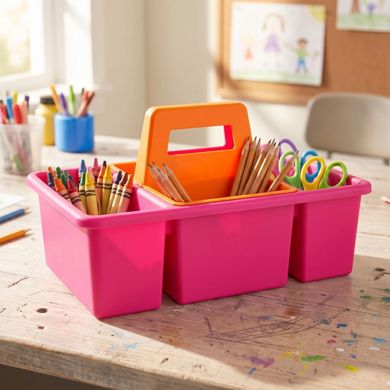 Pen+Gear 2-in-1 Supply Caddy Desk Organizer, Pink/Orange photo 2