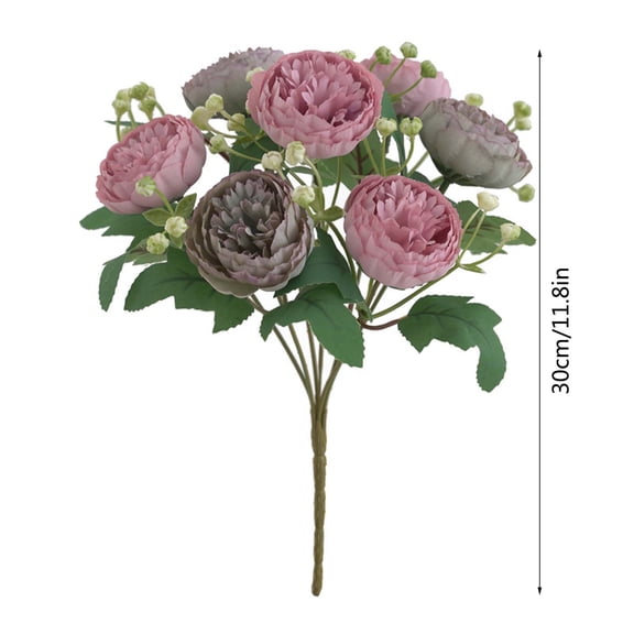 Vintage Artificial Flower Bouquet, Realistic Cloth Flowers with Stems, Silk Floral Arrangement for Home Decor, Wedding Centerpieces, DIY Crafts, and Tabletop Displays (Peony)