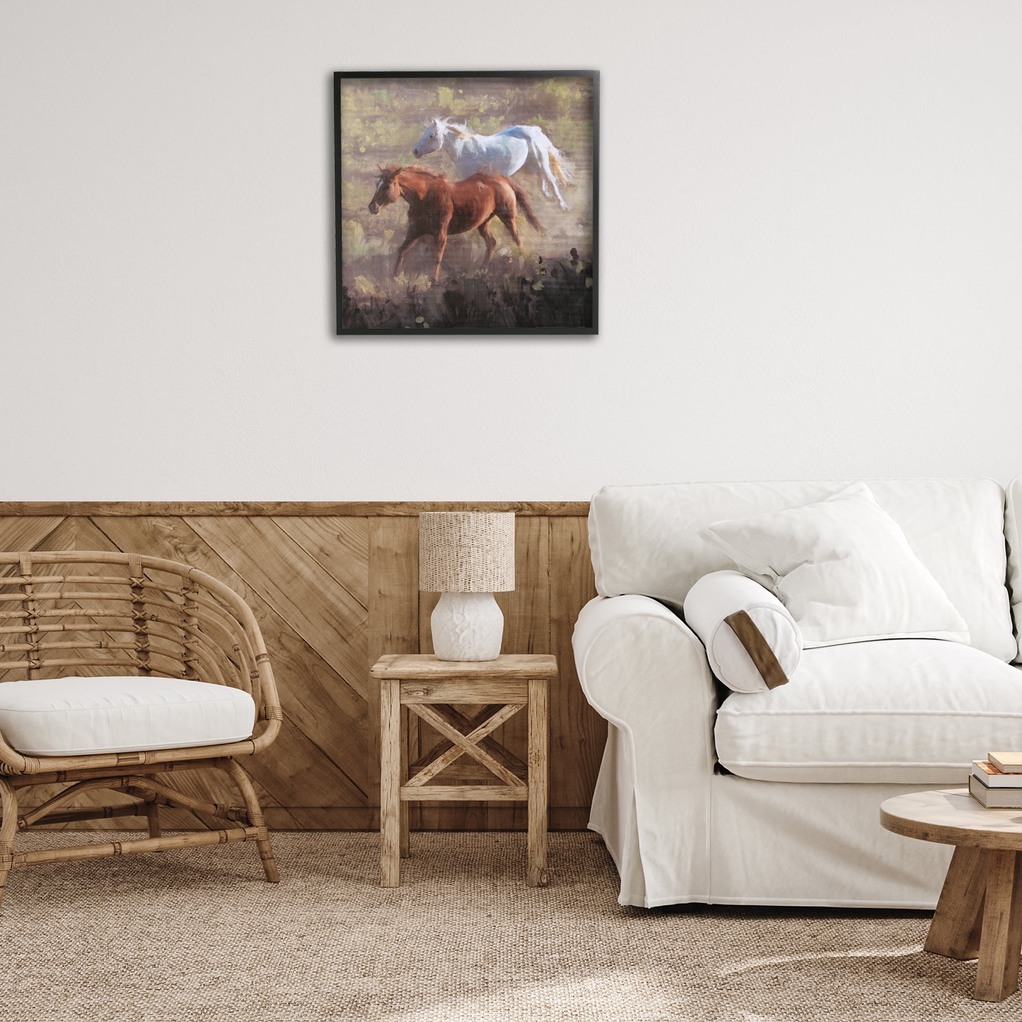 Stupell Industries Brown & White Wild Horses Animals & Insects Painting Black Framed Art Print Wall Art, 24 x 24