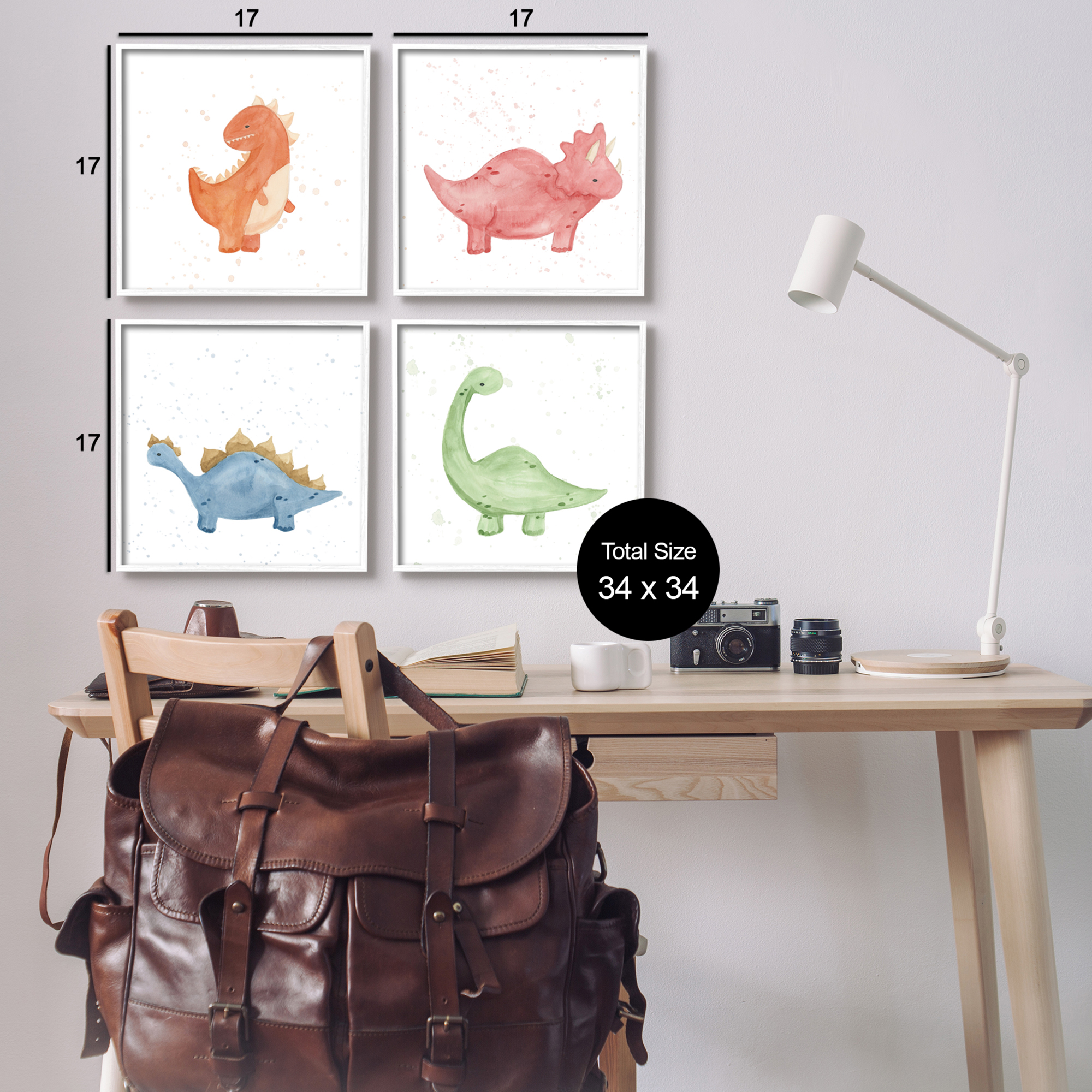 Stupell Fun Nursery Dinosaurs Animals Animals & Insects Painting White Framed Art Print Wall Art, Set of 4
