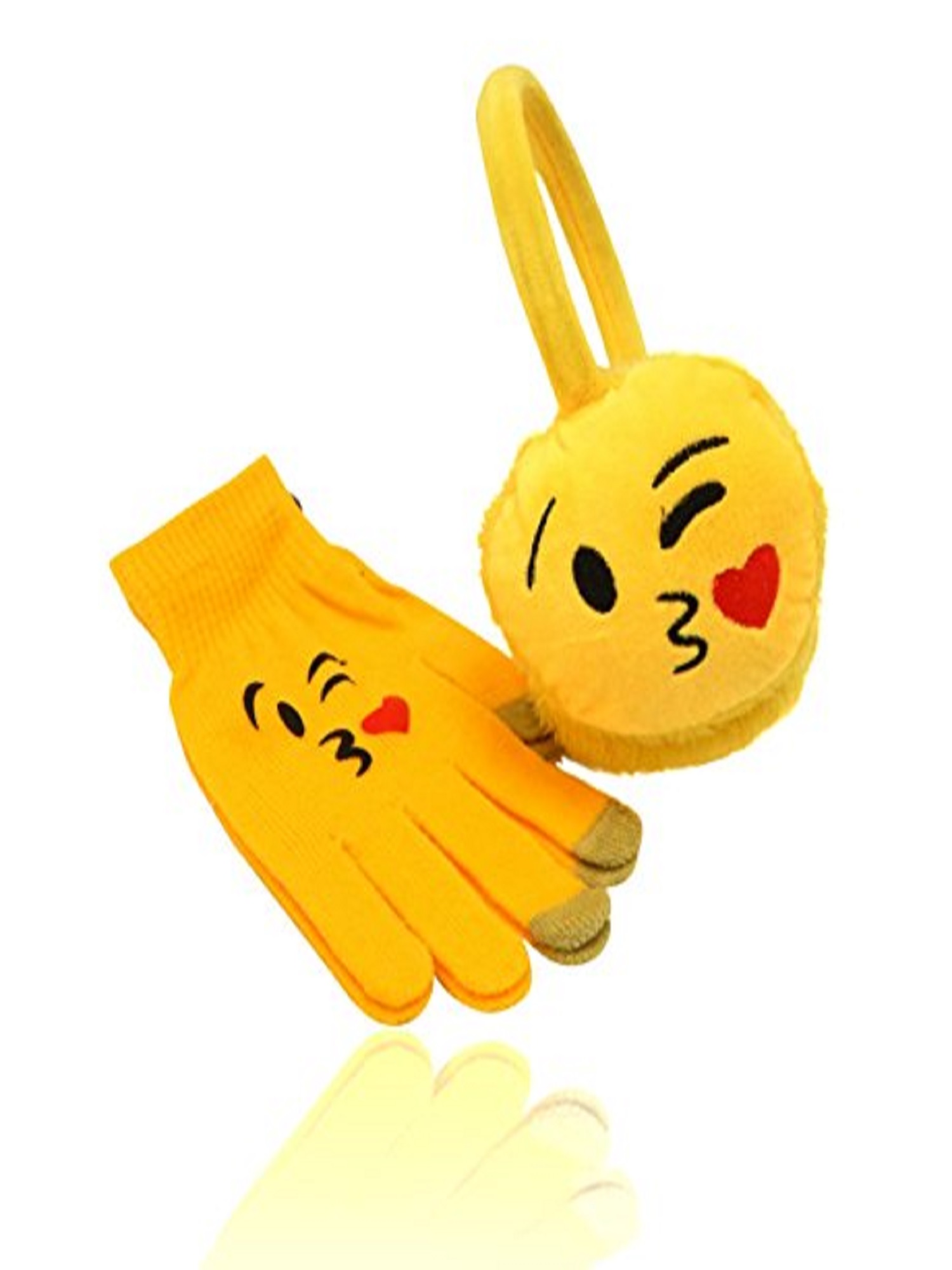 Emoji Fashion Unisex Emoticon Ear Warmers Plush Earmuff and Knit Gloves