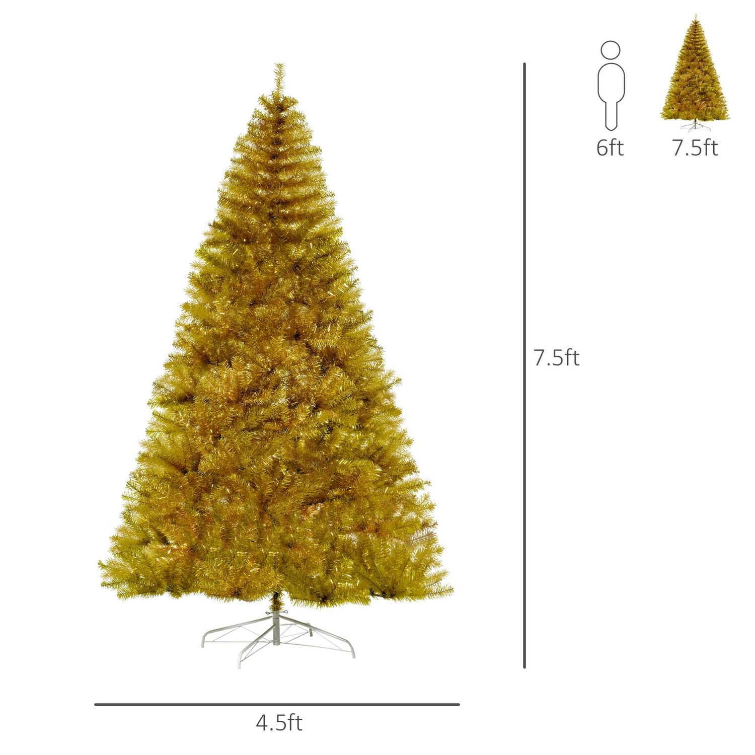 Homcom Arbre de Noël artificiel de 2,1 m Arbre de Noël doré pour décorations de fête de carnaval de vacances avec embouts de branche pour une utilisation en intérieur