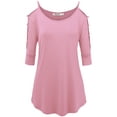 thumbnail image 2 of Made by Johnny Women's 3/4 Sleeve Hollowed Out Shoulder Top XXL PINK, 2 of 6