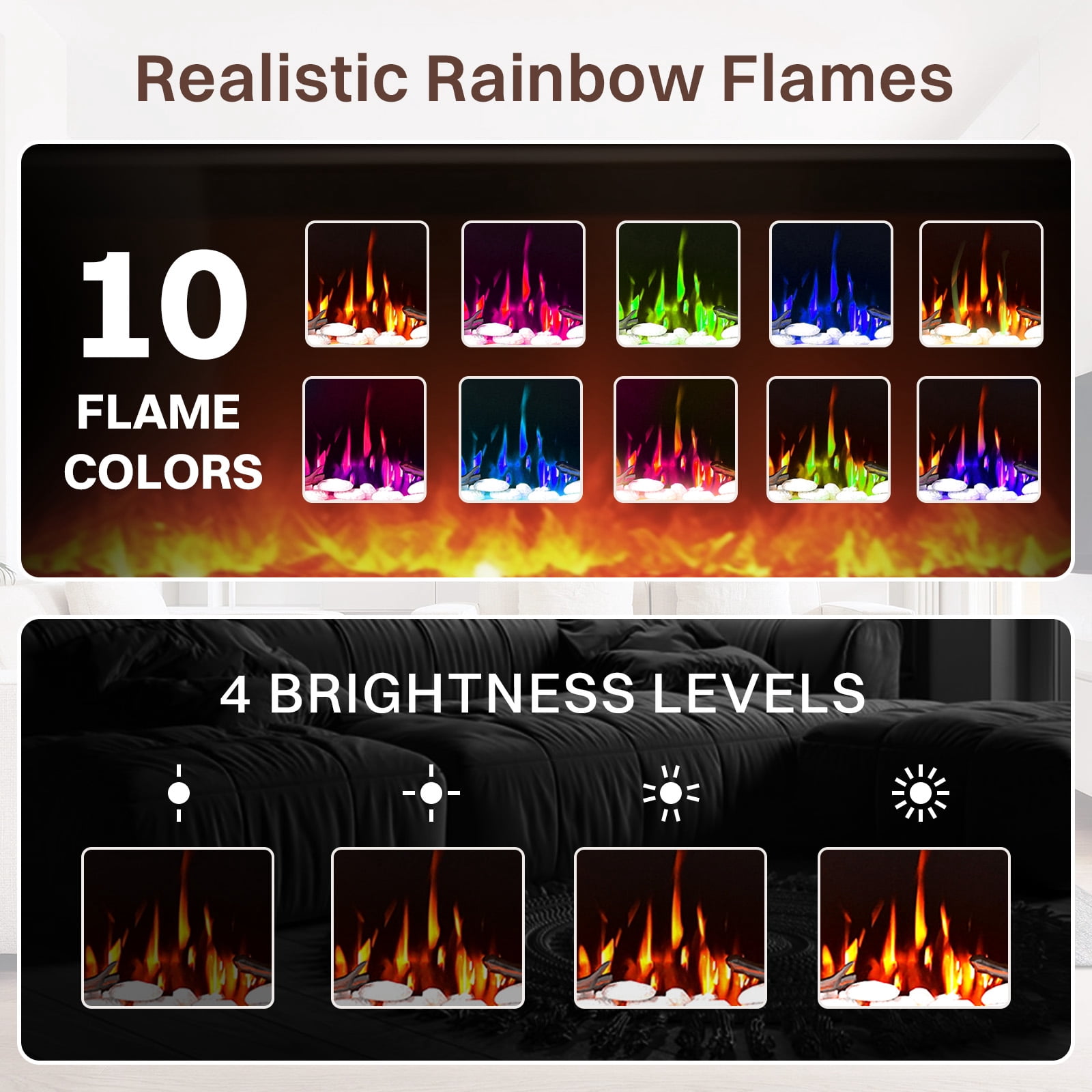 40" Insert Wall Mounted Electric Fireplace Mantel Features a Touch Screen, Timer, Adjustable Flame Color, 700W / 1400W