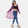 thumbnail image 3 of Women's Long Sequin Cardigan Open Front Sheer Duster Jacket- Small, Purple, 3 of 7