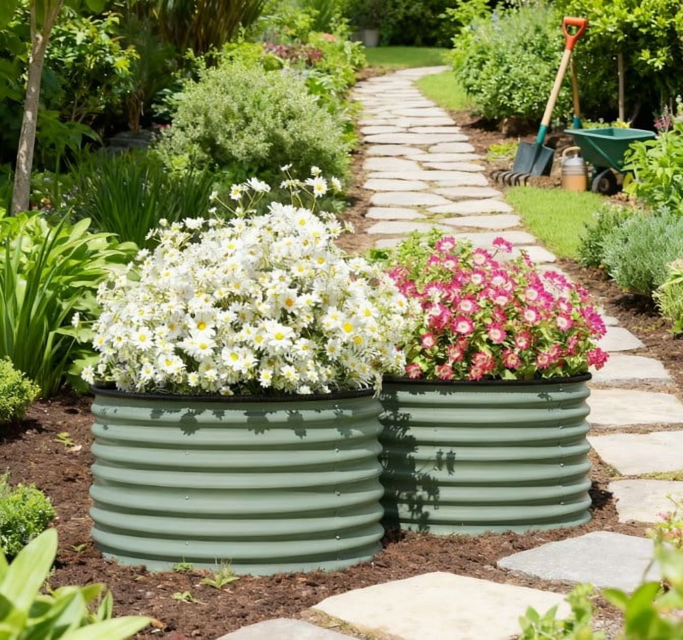 Set of 2 Raised Garden Bed, Metal Planter Box with Safety Edging