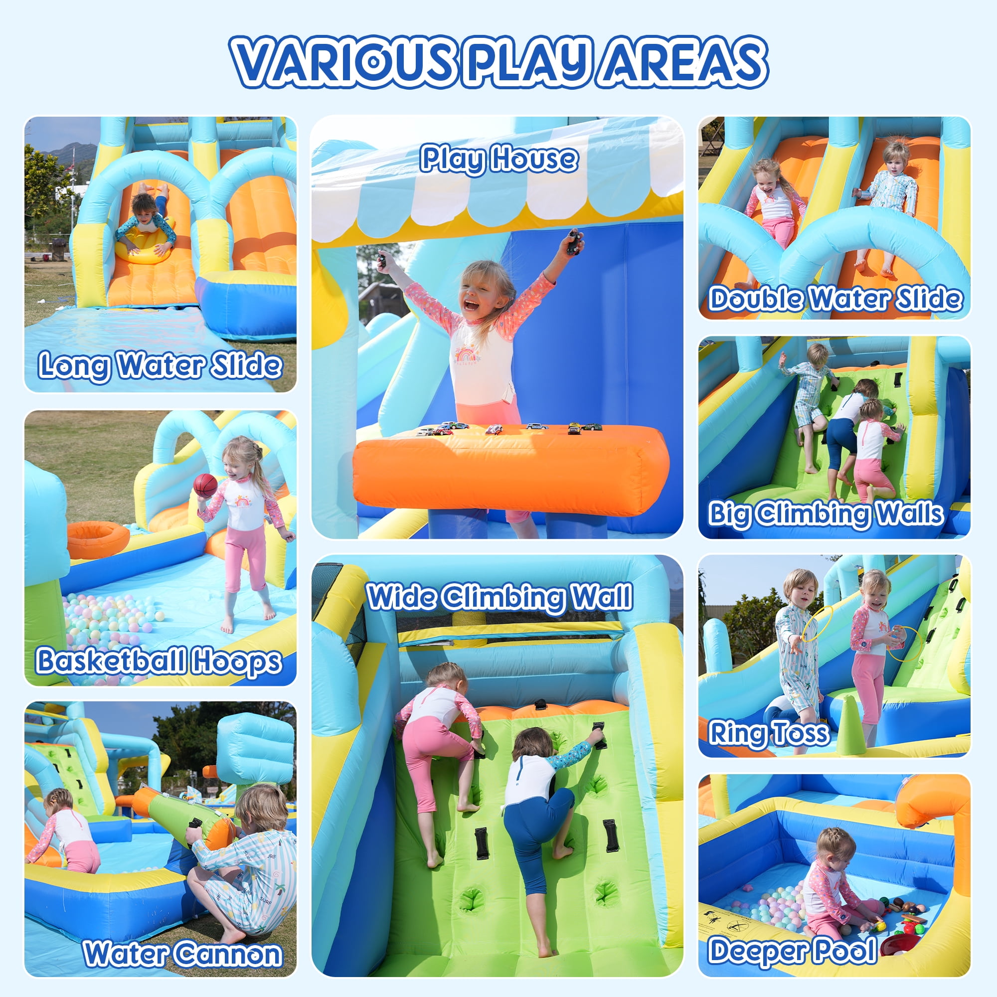 SaveJoy Giant 11-in-1 Inflatable Water Slide Bounce House, 272''x185''×86", 750W Blower, Water Park with Extended Slide for Kids Ages 3-8, Indoor & Outdoor Use