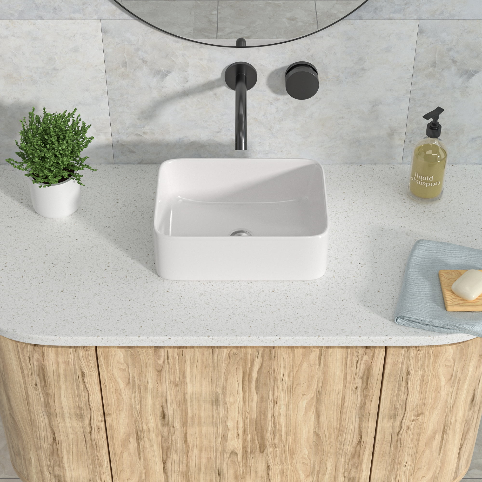 Logmey 16 in. x 12 in. Bathroom Vessel Sink Modern Rectangular Porcelain Ceramic Bowl Art Basin in White