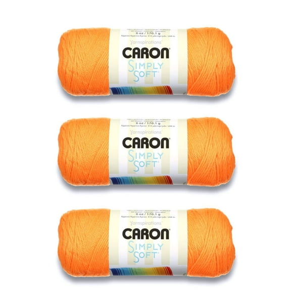 Acrílico Yarn Caron Simply Soft, naranja neón, paquete de 3 unidades, 170 g