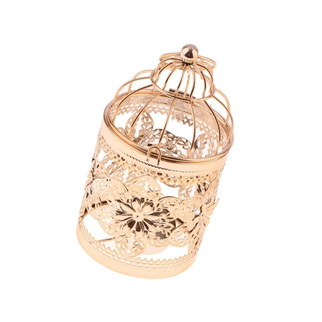 Guardoinrt Electroplated Metal Birdcage Shape Tea Light B- Candle Holder Rose Gold Type E 1Set