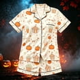 thumbnail image 2 of Afdoent Girls Pajamas Set Halloween Pumpkin Print Sleepwear Short Sleeve Lapel Top And Shorts Comfy Pajamas Set Casual Loungewear Comfortable Kids Holiday Sleepwear 14-15 Years, 2 of 4
