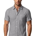 thumbnail image 4 of Men's Cotton Linen Short Sleeve Shirts Loose Casual Lightweight Button Down Shirt Beach Vacation Summer Tops with Pocket Size S-4XL Gray, 4 of 6