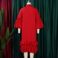 thumbnail image 6 of AURA Plus Size Ruffle A Line Midi Dress Half Open Collar Trumpet Sleeve 3 4 Sleeve Casual Elegant Dress with Zipper, 6 of 11