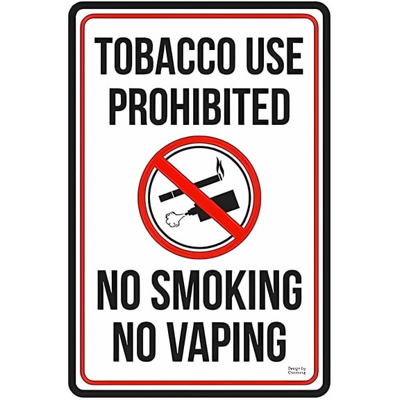 No Smoking No Vaping Warning Sign - 8"x12" Aluminum & Tin Minimalist Sign, Indoor Outdoor Health Safety Signage