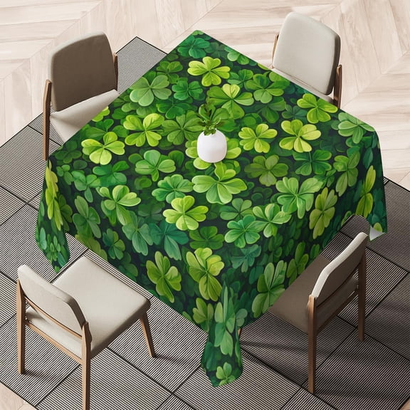 Clover Square Tablecloth - 52 x 52 Inch, Charm Shamrock Table Cloth - Washable Table Cover with Dust-Proof for Restaurant, Kitchen, Wedding and Parties