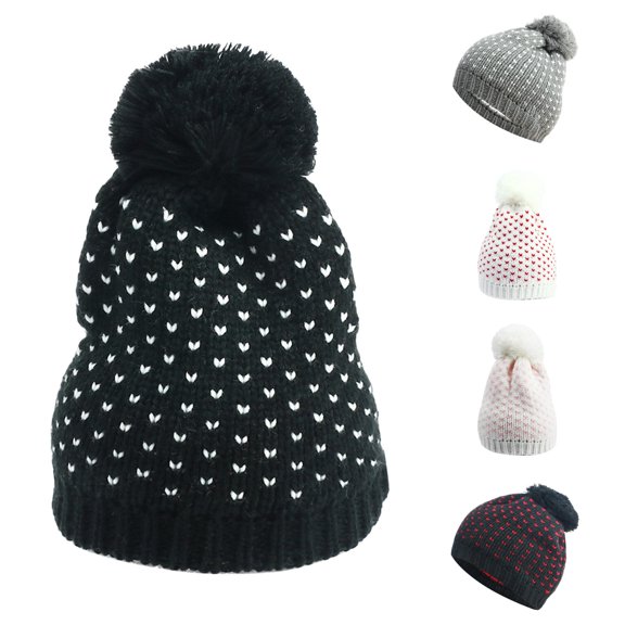HNMKIU Winter Knitted Slouchy Hat With Pom For Women Men Outdoor Ski Camping Thermal Warmth Knit Cap BK2 - One Size